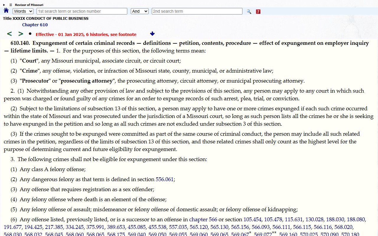 Howard County criminal court records Missouri expungement statute