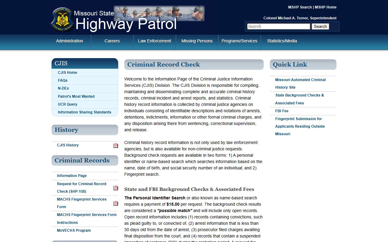 Howard County criminal court records Missouri State Highway Patrol record checks