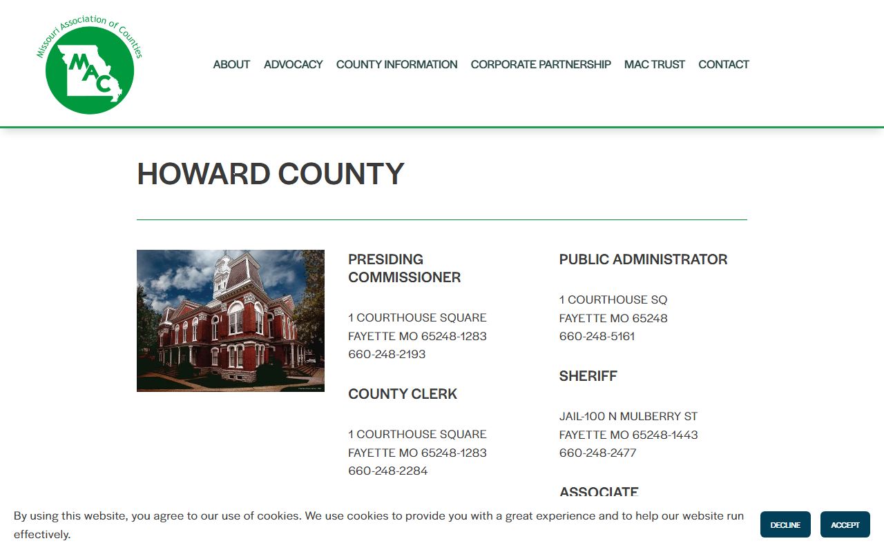 Howard County court records directory for Missouri county offices