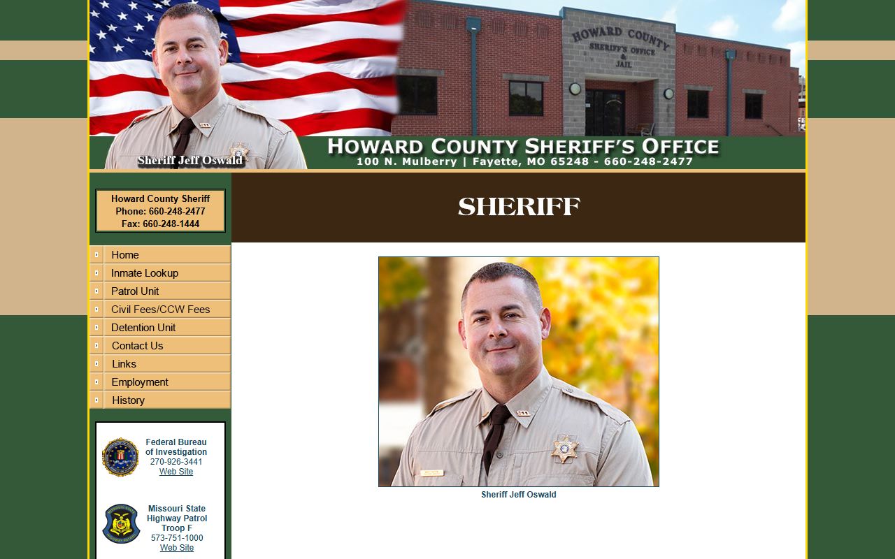 Howard County inmate records sheriff page identifying the sheriff
