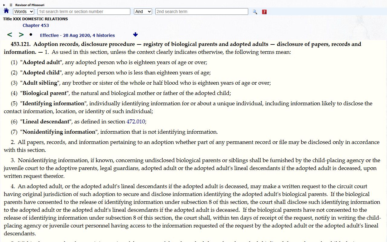Howard County probate records Missouri adoption confidentiality statute
