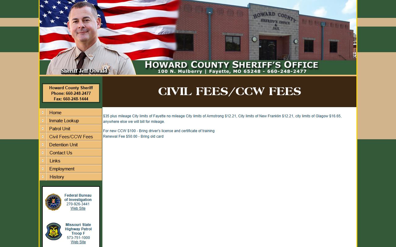 Howard County warrant records sheriff civil fees source